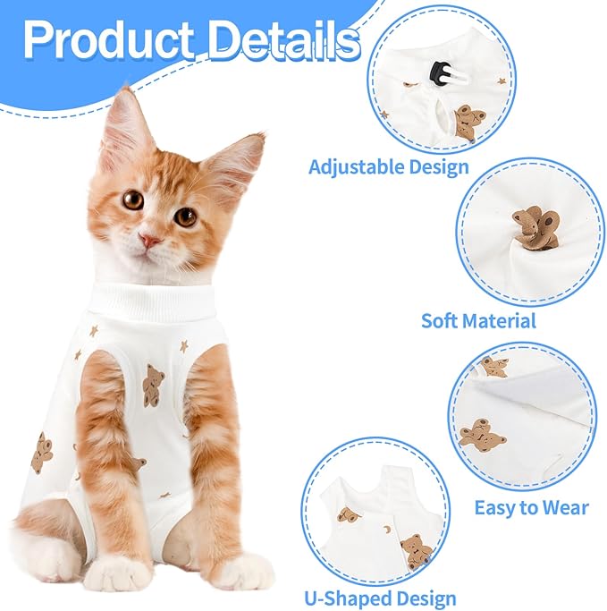 Coppthinktu Cat Recovery Suit Female, Breathable Cat Onesie After Surgery Female for Abdominal Wounds or Skin Diseases, Surgery Recovery Suit Kitten Onesie After Spay Wear Anti Licking