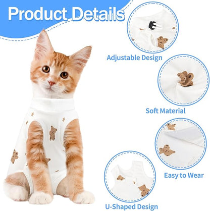 Coppthinktu Cat Recovery Suit Female, Breathable Cat Onesie After Surgery Female for Abdominal Wounds or Skin Diseases, Surgery Recovery Suit Kitten Onesie After Spay Wear Anti Licking