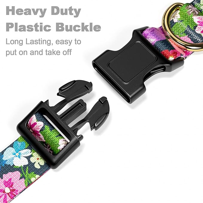 Rnivvi Dog Collar for Medium Dogs, Cute Floral Heavy Duty Adjustable Puppy Collar with Quick Release Buckle for Boy Girl & Female, Pet Accessories for Walking Running, M Length 1" Width, Elegant