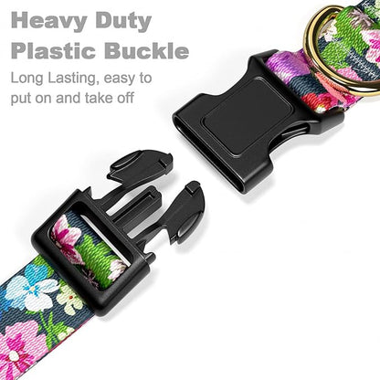 Rnivvi Dog Collar for Medium Dogs, Cute Floral Heavy Duty Adjustable Puppy Collar with Quick Release Buckle for Boy Girl & Female, Pet Accessories for Walking Running, M Length 1" Width, Elegant