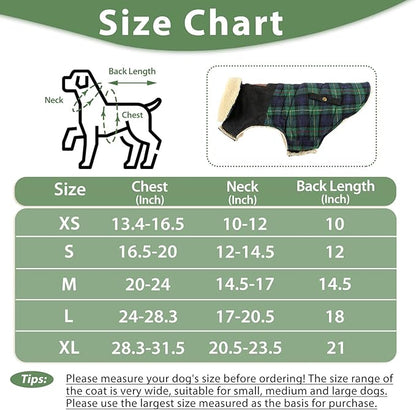 Preferhouse Winter Coat for Small and Medium Dogs, Puppy Plaid Jacket, Cotton Coat for Cold Weather, Windproof Warm Dog Garments, Pet Thickened Outfits Indoor Outdoor, Green S