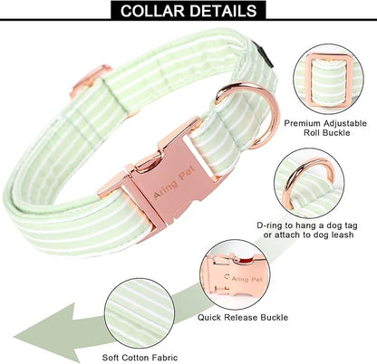 ARING PET Dog Collars with Bow, Green Stripe Adjustable Bowtie Pet Collar with Metal Buckle for Small Medium Large Boy Girl Dogs-L
