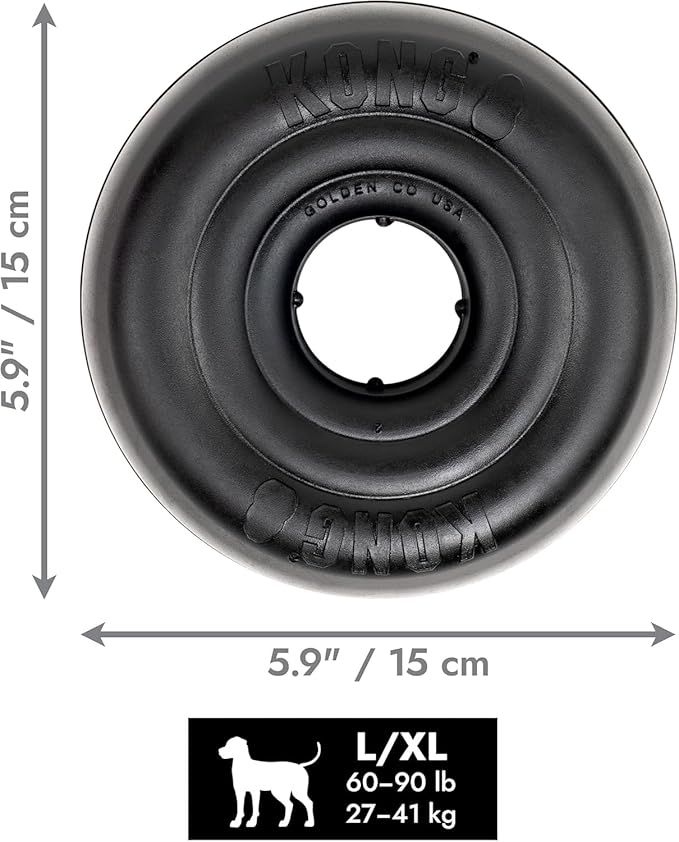 KONG Extreme Donut Dog Toy – Toughest Durable Natural Rubber Chew Toy for Power Chewers – Safe on Teeth & Gums, Fun Bounce & Roll for Indoor and Outdoor Play (Large/X-Large)