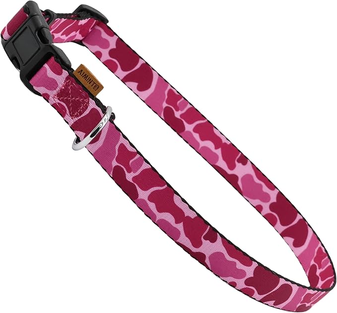 Dog Collar, Cute Camouflage Pattern, Soft and Adjustable Collar with Quick Release Buckle (M (Neck 14-24", Width 3/4"), Camouflage Pink)