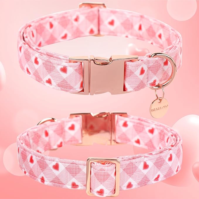 UP URARA PUP Valentine's Dog Collar,Pink Heart Dog Collar for Small Medium Large Girl Boy Dogs or Cats, Wedding Dog Collar Match Dog Leash, Pet Collar with Metal Buckle, XS