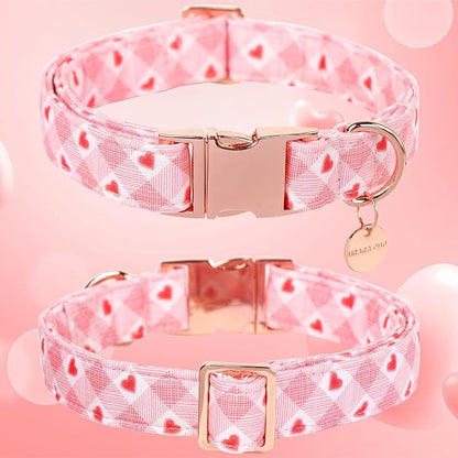 UP URARA PUP Valentine's Dog Collar,Pink Heart Dog Collar for Small Medium Large Girl Boy Dogs or Cats, Wedding Dog Collar Match Dog Leash, Pet Collar with Metal Buckle,XL