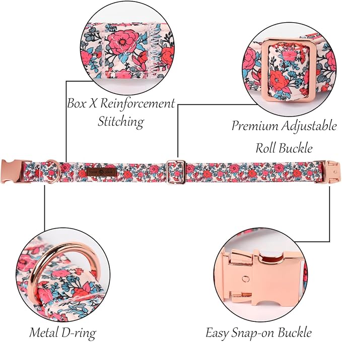 Lionet Paws Pink Flower Dog Collar, Cute Spring Dog Collar for Girl for Medium Dogs, Adjustable Cotton Flower Pet Collars for Small Medium Dogs