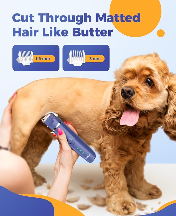 oneisall Dog Clippers with Double Blades,Cordless Small Pet Hair Grooming Trimmer,Low Noise for Trimming Dog's Hair Around Paws, Eyes, Ears, Face, Rump (Purple)