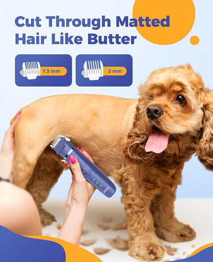 oneisall Dog Clippers with Double Blades,Cordless Small Pet Hair Grooming Trimmer,Low Noise for Trimming Dog's Hair Around Paws, Eyes, Ears, Face, Rump (Purple)