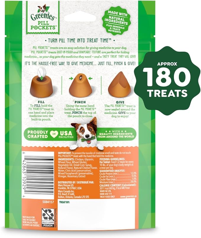 Greenies Pill Pockets for Dogs, Small Size Soft Dog Treats, Cheese Flavor, (6) 3.2 oz. Pouches