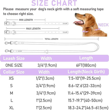 ZALER Dog Collar and Leash Set, Waterproof Adjustable Odor Proof Pet Collars Leashes Easy to Clean, 6FT Dog Leash with 2 Hooks for Large, Medium Small Dogs (S, Purple)