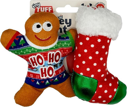 Huxley & Kent Funny Dog Toy w/Squeaker – Holiday Power Plush Squeaky Dog Toys for Small Dogs – Durable Small Stuffed Animal for Indoor Play & Fetch - Tiny Tuff Ugly Sweater Party