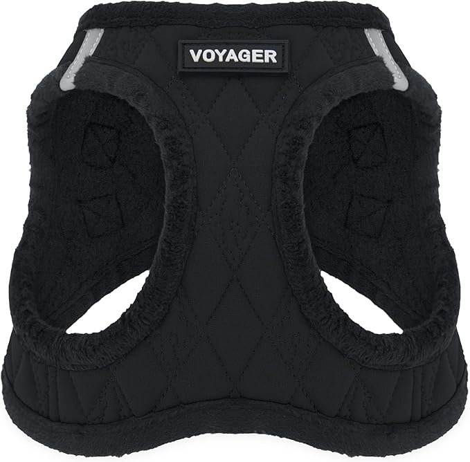 Best Pet Supplies - All Weather Plush, Reflective, No Pull Harness for Small, Medium Dogs, Cats - Secure with Hook & Loop Fastener, Buckle, Double D-Rings - Black Plush, L