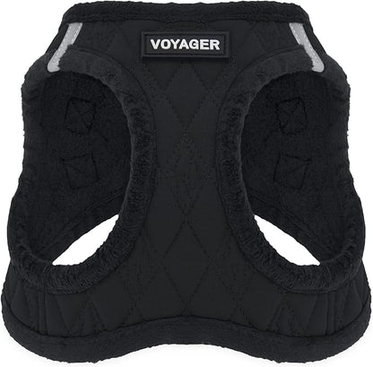 Best Pet Supplies - All Weather Plush, Reflective, No Pull Harness for Small, Medium Dogs, Cats - Secure with Hook & Loop Fastener, Buckle, Double D-Rings - Black Plush, L