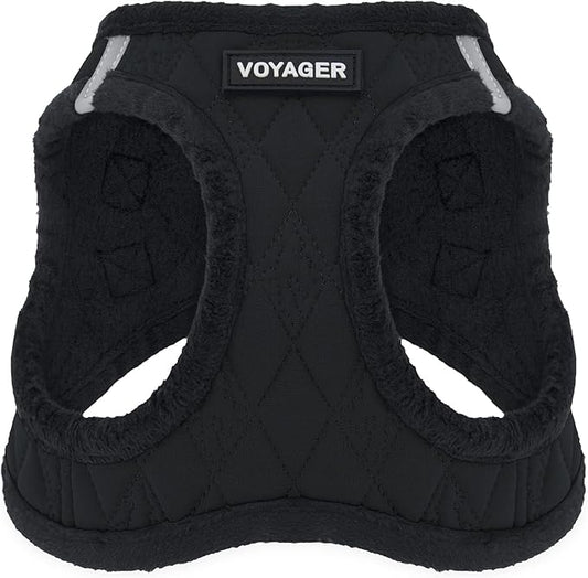 Best Pet Supplies - All Weather Plush, Reflective, No Pull Harness for Small, Medium Dogs, Cats - Secure with Hook & Loop Fastener, Buckle, Double D-Rings - Black Plush, L