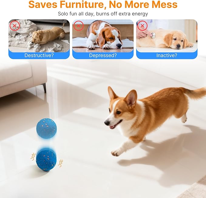 Pubialo Interactive Dog Ball Toys Electric Automatic Moving Dog Toys to Keep Them Busy Rechargeable Smart Rolling Squeaky Ball for Large