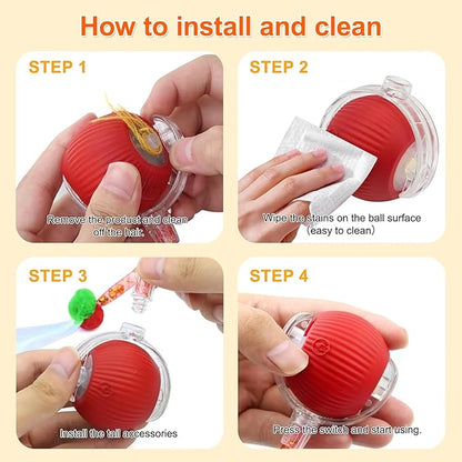 JUBBPDX Interactive Cat Toys for Indoor Cats, Automatic Kitten Toys for Bored Indoor Adult Cats, Smart Kitten Rolling Ball Moving Balls Toy, Rechargeable Dog Cat Ball for Enrichment Exercise (Red)