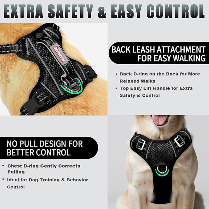 BARKBAY No Pull Dog Harness Large Reflective Dog Harness with Front Clip and Easy Control Handle for Walking Training Running with ID tag Pocket(Black,L)