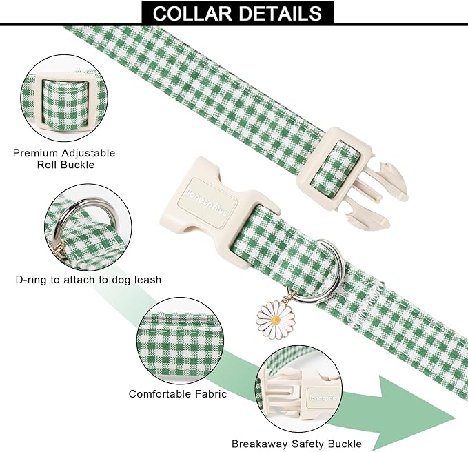 Lionet Paws St. Patrick Dog Collar- Cute Clover Green Dog Collars with Plastic Buckle, Light Adjustable Dog Collars with Clover Pendant for Small Dogs