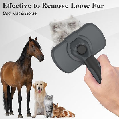 Dipoo Self-Cleaning Deshedding Brush for Dogs & Cats - Skin-Friendly Grooming Tool with Hair Brush for Long and Short Haired Pets, Grey