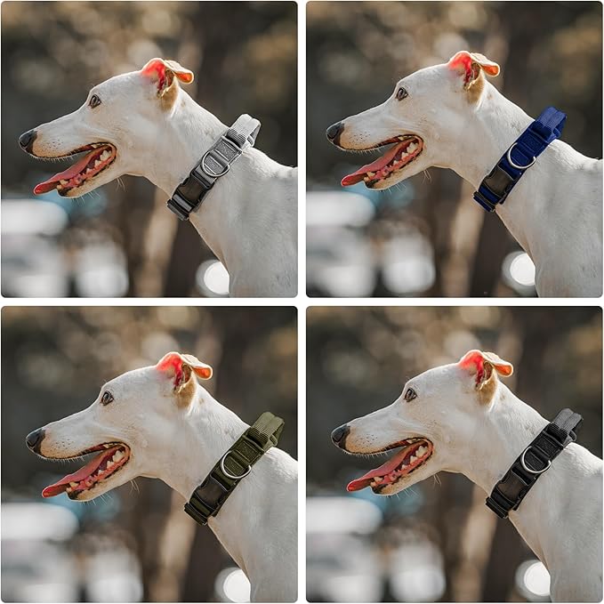 OneTigris Tough Dog Collars, Tactical Dog Collar with Handle, Milltary Adjustable Dog Collar with Heavy Duty Metal Buckle for Training (Green, S)