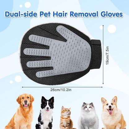 Pawaboo 2 Pack Pet Hair Removal Gloves, Dual-Side Electrostatic Hair Removal & Silicone Fur Brush for Dogs and Cats, Reusable Five-Finger Pet Fur Grooming Glove for Couch Carpet Clothes, Grey