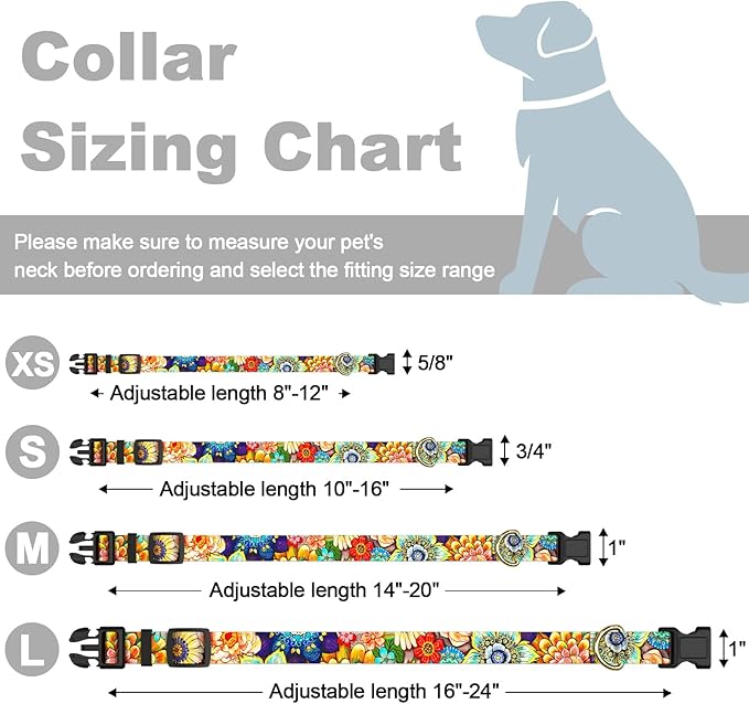 Rnivvi Dog Collar for Small Dogs, Cute Heavy Duty Adjustable Puppy Collar with Quick Release Buckle for Boy Girl & Female, Pet Accessories for Walking Running, S Length 3/4" Width, Colorful Mandala
