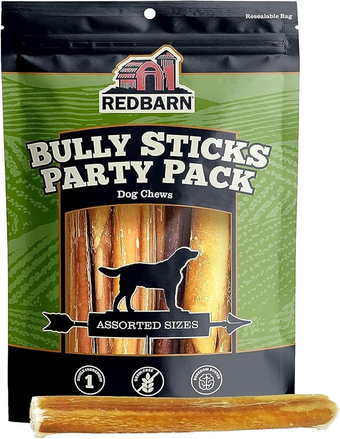 Redbarn Pet Products All Natural 5"-8" Bully Sticks for Small & Large Dogs - Healthy Long Lasting Chews Variety Party Pack - 100% Beef Single Ingredient Low Odor Rawhide Free Dental Treats - 8 oz Bag