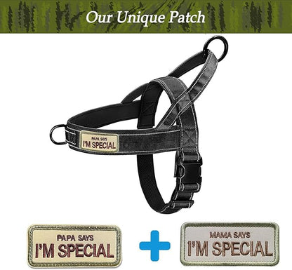 No Pull Dog Harness Black for Small Medium Large Sized Dog, Reflective Escape Proof Adjustable Dog Harnesses with 2 Patch, S