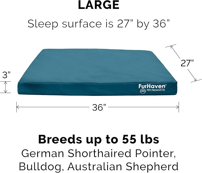 Furhaven Water-Resistant Orthopedic Dog Bed for Large/Medium Dogs w/ Removable Washable Cover, For Dogs Up to 55 lbs - Indoor/Outdoor Logo Print Oxford Polycanvas Mattress - Deep Lagoon, Large