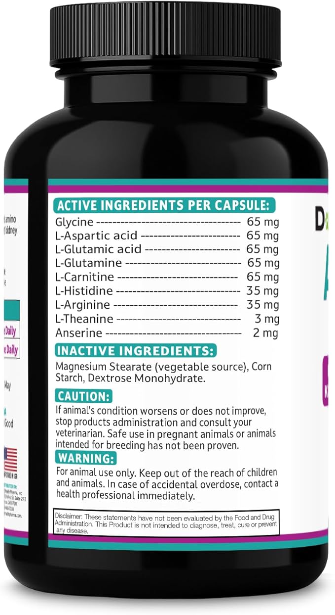 Aminodyl™ Kidney Support Supplement 400mg for Cats & Small Dogs - Supports Natural Kidney Function with Amino Vastly Promotes Health, Wellbeing & Vitality of Kidneys - 120 Sprinkle Capsules. U.S.A