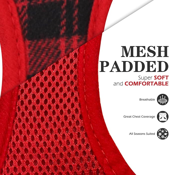 EXPAWLORER Classic Plaid Puppy Harness - Small Dog Harness and Leash Set - Dog Collar and Leash Set with AirTag Holder, Soft Padded Step in Dog Vest Harness No Pull Reflective for Outdoor, Red XXS