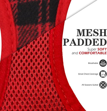 EXPAWLORER Classic Plaid Puppy Harness - Small Dog Harness and Leash Set - Dog Collar and Leash Set with AirTag Holder, Soft Padded Step in Dog Vest Harness No Pull Reflective for Outdoor, Red XXS