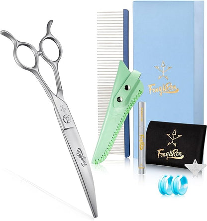 High-end Professional Dog Grooming Curved Scissors Pet Curved Shears 7 Inches Extremely Very Sharp Made Of Stainless Steel Alloy By Hand For Dog Cat Groomer