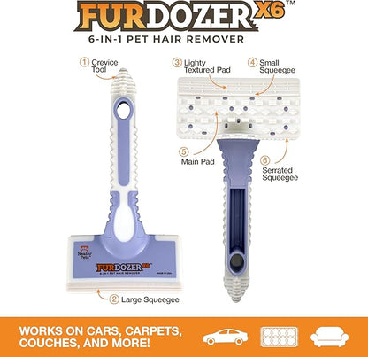 FurDozer Pet Hair Remover & Auto Detailing Tools - Cat & Dog Hair Remover for Carpets, Car Interiors, Couches, Bedding, & Pet Furniture (Purple, (2 Pack) - X6)