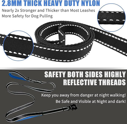 Strong Heavy Duty Dog Leash - 5ft Reflective Nylon Training Leash with Soft Padded Double Handle & Auto Lock Frog Clip - Safety Traffic Control for Large Medium Small Dogs No Pull Walk Black Blue,5ft