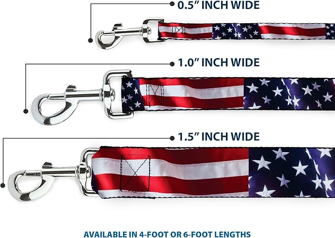 Buckle-Down Dog Leash American Flag Vivid Close Up 6 Feet Long 1.5 Inch Wide