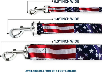 Buckle-Down Dog Leash American Flag Vivid Close Up 6 Feet Long 1.5 Inch Wide