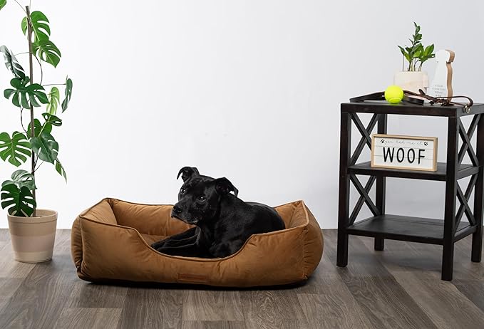Modern Threads Luxury Dog Bed - Comfortable Tufted Velvet Cushion for Small to Large Dogs - Machine Washable - Durable & Cute Sleep Space for Pets - Pamper Your Pet with Cozy Beds - Caramel