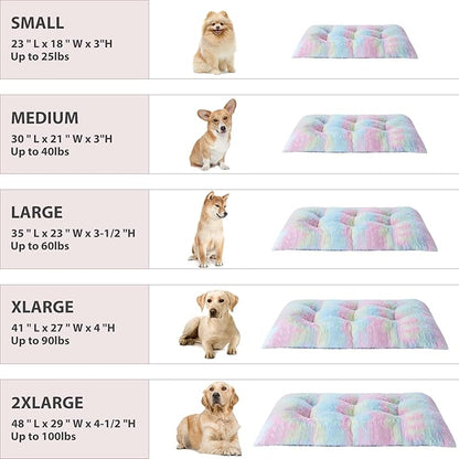 BFPETHOME Dog beds for Large Dogs, Plush Crate Bed with Fluffy Cozy Kennel pad, Washable Mats with Anti-Slip Bottom for Large Dogs, 41"x27", Rainbow