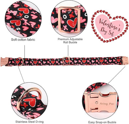 ARING PET Valentine's Day Bow Dog Collar, Black Red Heart Pet Collar with Bowtie for Small Medium Large Dogs-XS