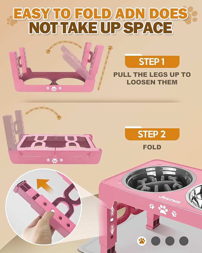 Elevated Dog Bowls, Dog Feeder with 1*Stainless Steel Dishes & 1*Slow Feeder Bowl, 5 Heights Adjustable Raised Stand for Medium Large, Food Dishes with Non-Slip Feet