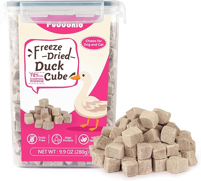 Puddonio Freeze Dried Cats & Dogs Raw Treats, All Natural Single Ingredient Duck Breast, High Protein Healthy Pet Training Treats or Food Topper, 9.9 oz