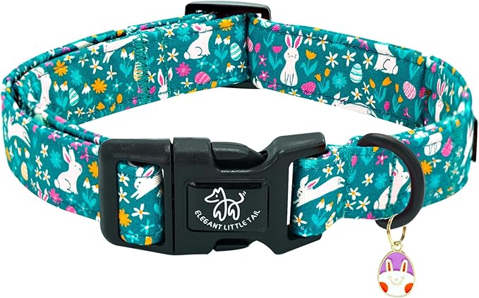 Elegant little tail Easter Dog Collar, Cute Rabbit Pattern Pet Collar Durable Holiday Girl or Boy Adjustable Cotton Pet Collar with Quick Release Buckle for Medium Dogs