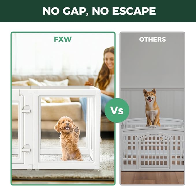 FXW AuraSpace Acrylic Indoor Dog Playpen for Puppies and Small Dogs, 24 Inch, 8 Panels, White