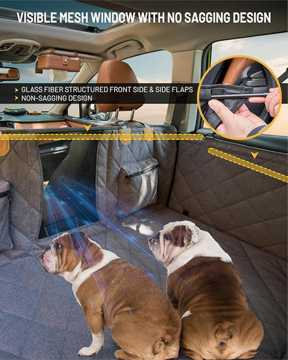 PAWPROVED Dog Car Seat Cover for Back Seat, Waterproof Dog Seat Cover for Back Seat, Hard Bottom Back Seat Pet Cover for Dogs, Large-Space Hammock for Car Truck SUV, Pet Seat Cover Holds 450lbs(Grey)