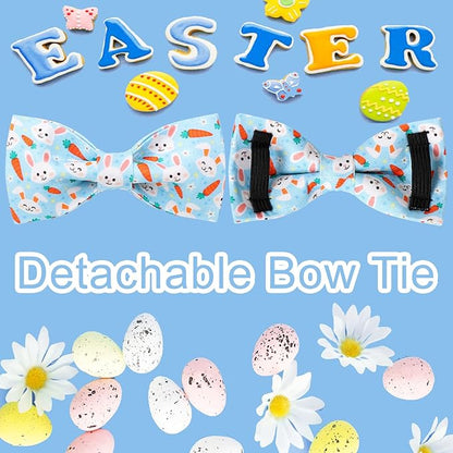 Easter Dog Collar with Bow Tie, Cotton Easter Carrot Bowtie Collar for Large Girl Boy Dog, Cute Bunny Pet Collar with Metal Buckle, Easter Gift Dog Collar, XL