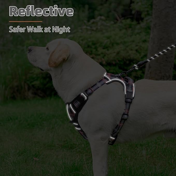 PUPTECK No Pull Dog Harness Small Sized, Adjustable Reflective Dog Harness with Handle Easy Control, Comfortable Soft Padded Pet Vest Harness for Small Dogs, Plaid Black M