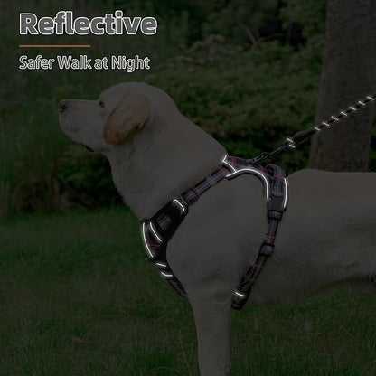 PUPTECK No Pull Dog Harness Small Sized, Adjustable Reflective Dog Harness with Handle Easy Control, Comfortable Soft Padded Pet Vest Harness for Small Dogs, Plaid Black M