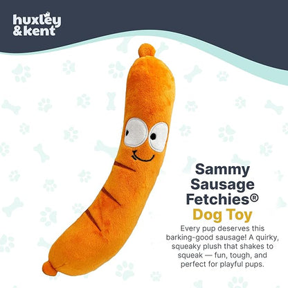 Huxley & Kent Funny Dog Toy w/Squeaker – Power Plush Squeaky Dog Toys for Small, Medium & Large Dogs – Soft Stuffed Animal for Indoor Play & Fetch - Fetchies® Sammy Sausage, Small